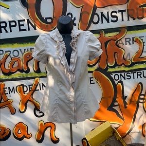 BCBG Maxazria Beige (S) ruffle short sleeve.